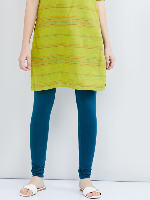 

max Women Teal-Blue Solid Churidar-Length Leggings