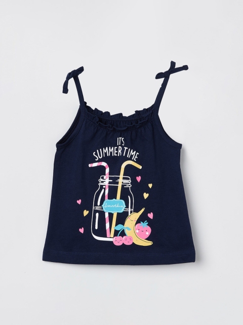 

max Girls Navy Blue Printed A-Line Top