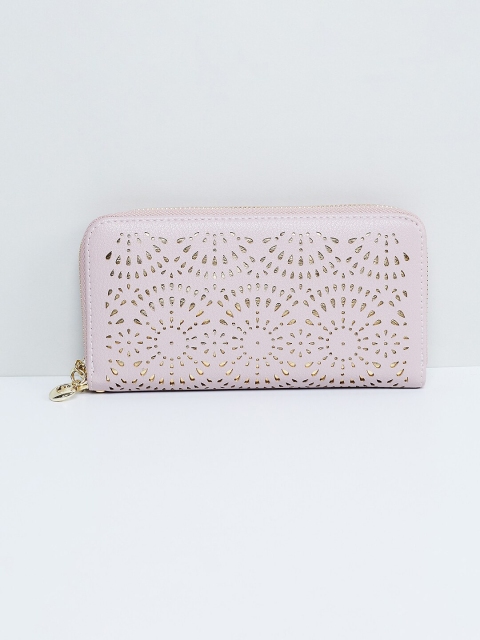 

max Women Pink Textured Cut-Work Zip Around Wallet