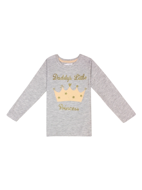 

FLENZA Girls Grey Printed Round Neck T-shirt