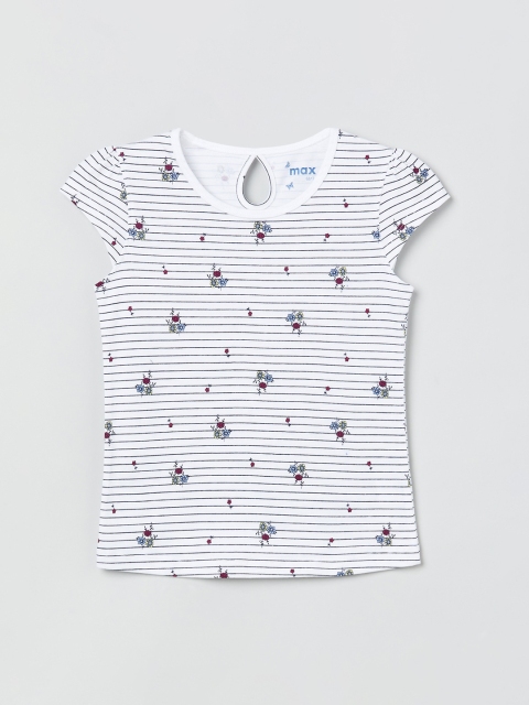 

max Girls White & Navy Blue Striped Pure Cotton Top