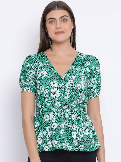 

Oxolloxo Women Green Floral Printed A-Line Top