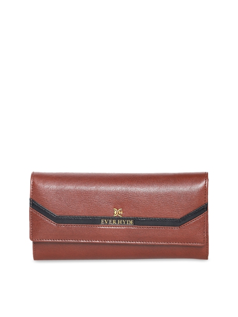 

EVER HYDE Brown Colourblocked Foldover Leather Clutch