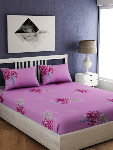 

EverHOME Purple & Red Floral 210 TC Cotton 1 Queen Bedsheet with 2 Pillow Covers
