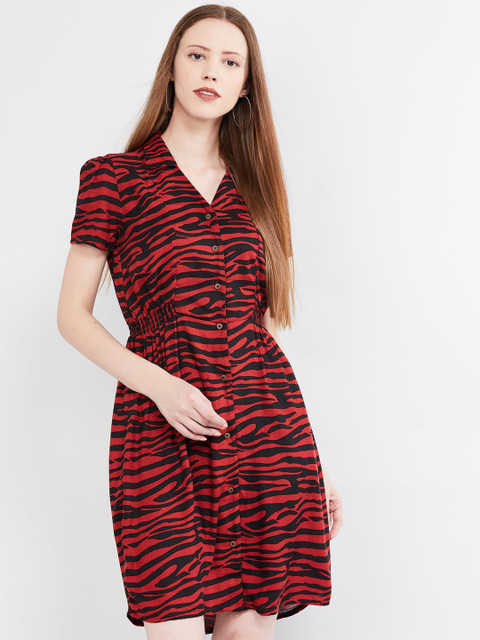 

max Women Red & Black Printed Shirt Dress