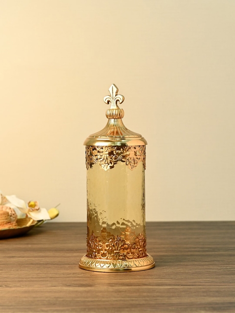 

Pure Home and Living Gold-Toned Aristocratic Hurricane with Lid Candle Holder