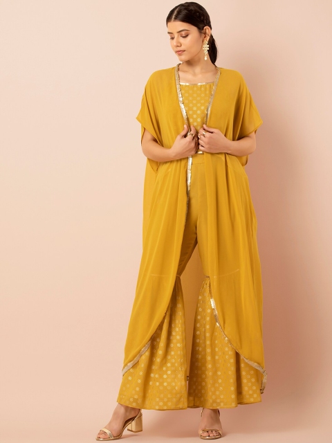 

INDYA Women Yellow Solid Tie-Up Shrug