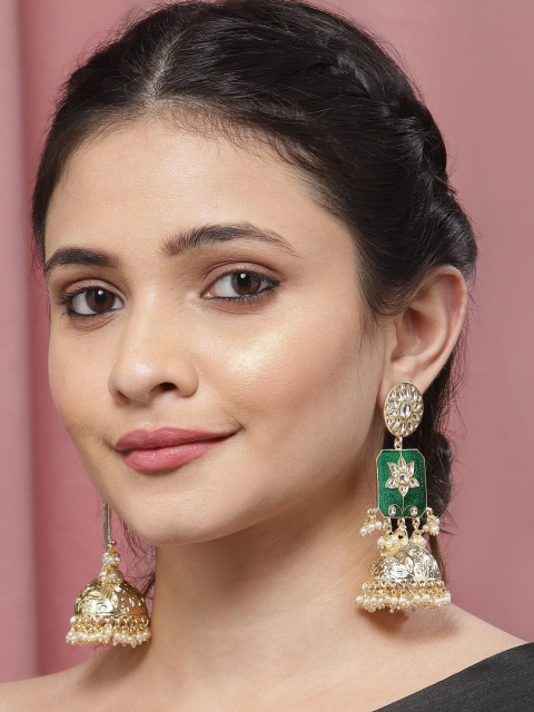 

Melani Borsa Green & Gold-Plated Dome Shaped Jhumkas