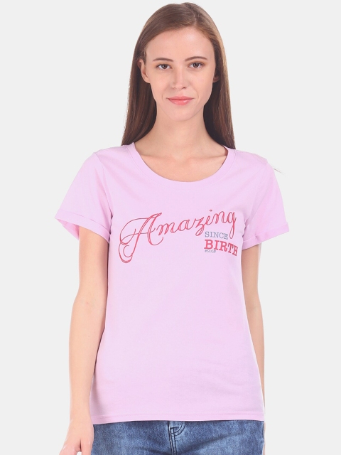 

Sugr Women Purple Printed Round Neck T-shirt