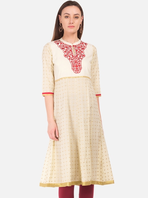 

Karigari Women Cream-Coloured Woven Design Anarkali Kurta