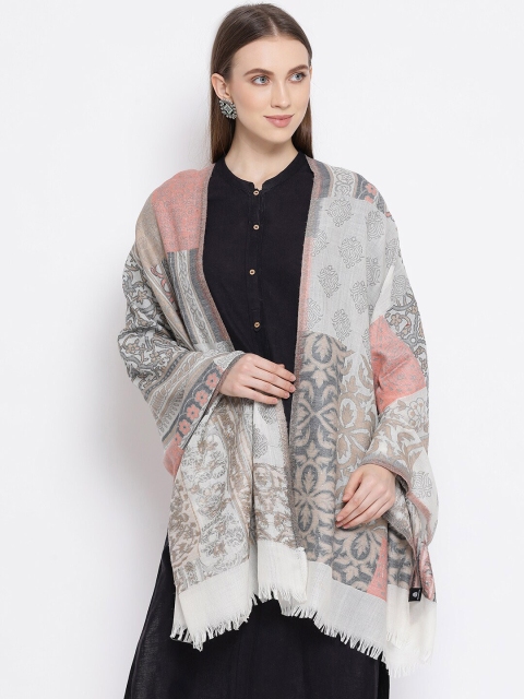 

SHINGORA Women Off-White & Grey Woven Design Stole