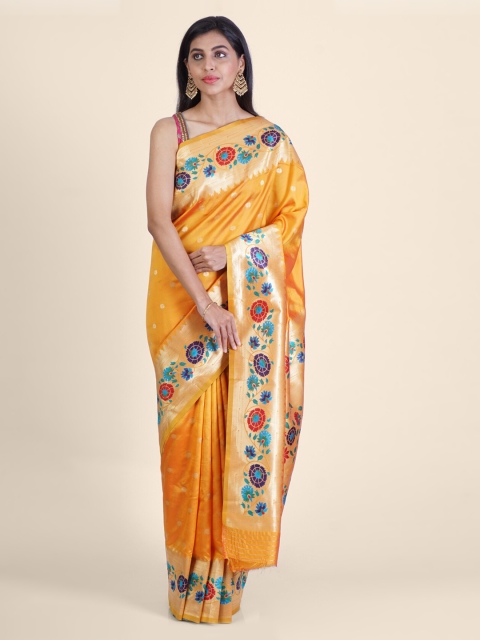 

Hastakala Orange Silk Blend Woven Design Banarasi Saree