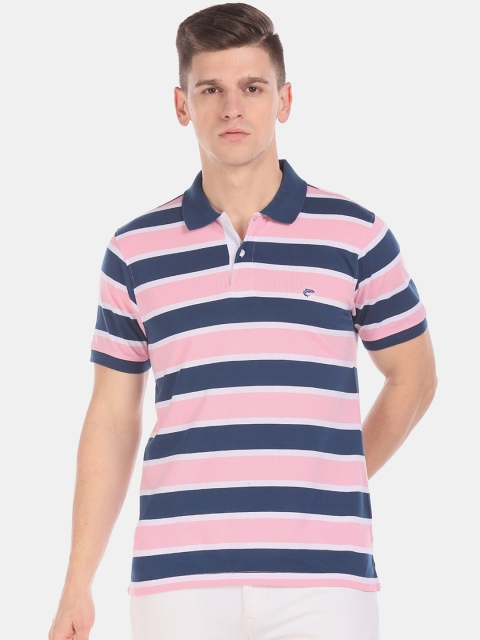 

Ruggers Men Pink & Navy Striped Polo Collar T-shirt