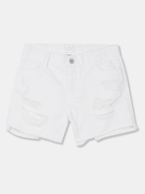 

The Childrens Place Girls White Solid Slim Fit Denim Shorts