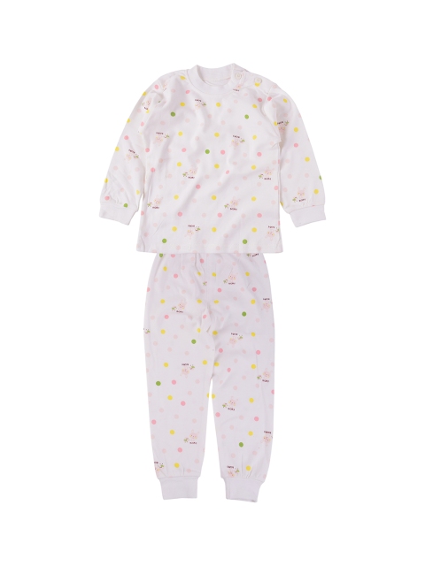 

Yellow Bee Kids White Polka Dot Print Pure Cotton Night Suit