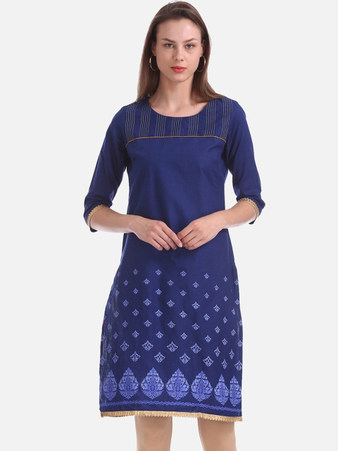 

Karigari Women Blue Solid A-Line Kurta
