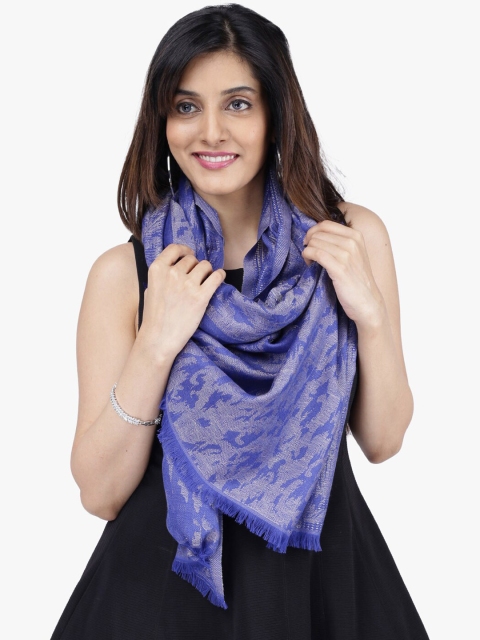 

Scarves & Glitters Women Blue & Silver-Toned Self Design Scarf