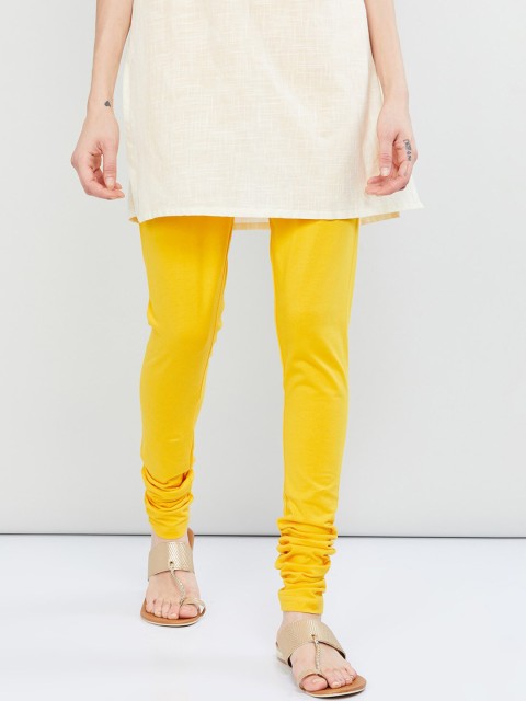 

max Women Yellow Solid Churidar-Length Leggings