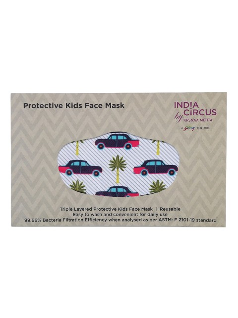 

India Circus by Krsnaa Mehta Kids White & Blue Uptown Funk Printed 3-Ply Small Protective Outdoor Face Mask