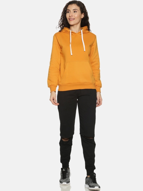 

Campus Sutra Women Mustard Yellow & Black Solid Hooded Tracksuit