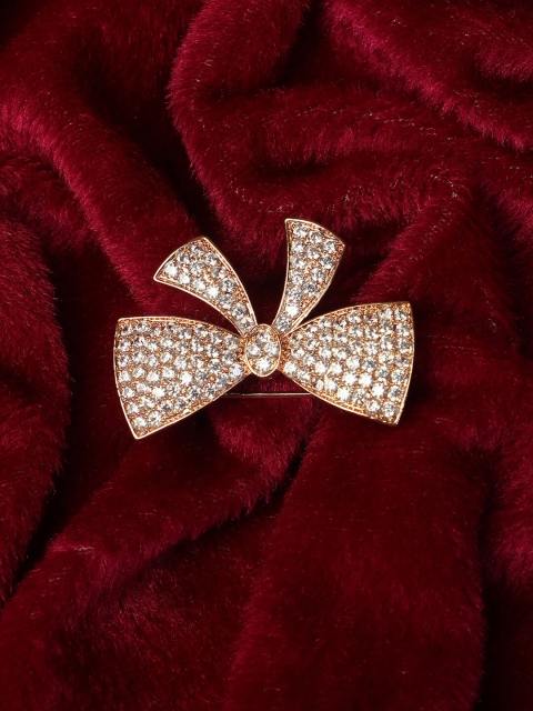 

Adwitiya Collection Rose Gold-Toned Stone Studded Butterfly-Shaped Brooch