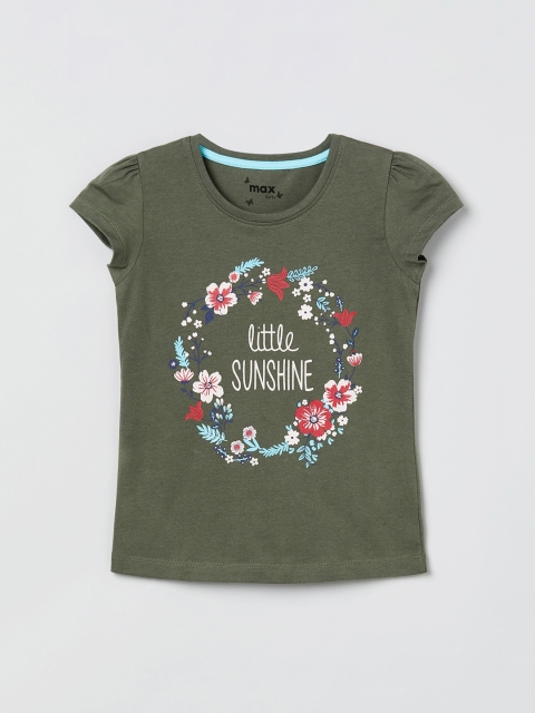 

max Girls Olive Green Printed Top