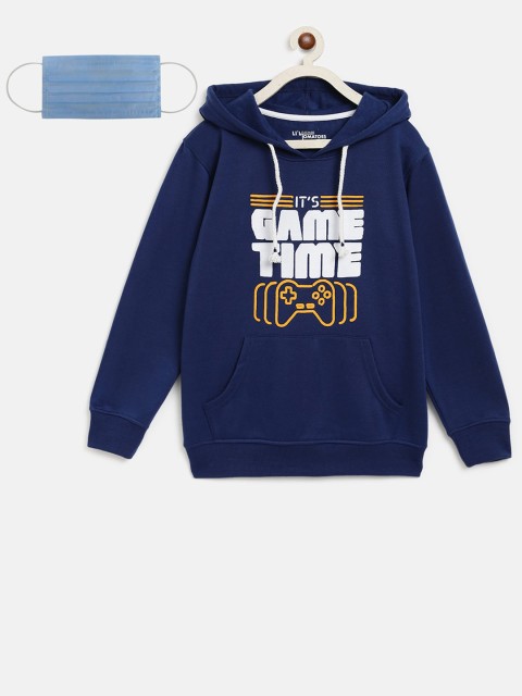 

Lil Tomatoes Boys Blue Printed Hooded Sweatshirt