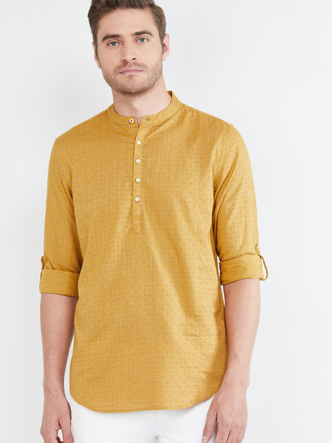 

max Men Mustard Yellow Printed Straight Kurta