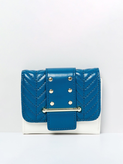 

max Women Blue & White Colourblocked Three Fold Wallet