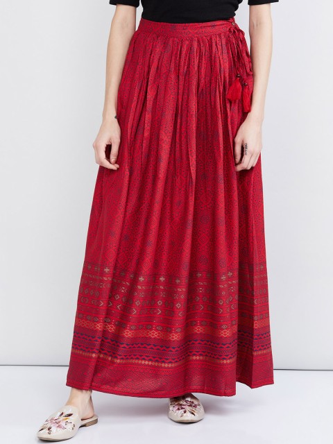 

MAX Women Red & Navy Blue Printed Maxi Skirt