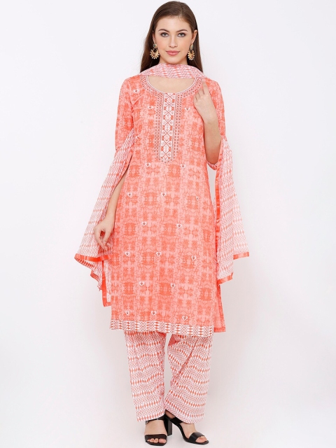 

SALWAR STUDIO Peach-Coloured & Off-White Pure Cotton Unstitched Dress Material
