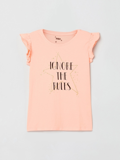 

max Girls Peach-Coloured Printed Top
