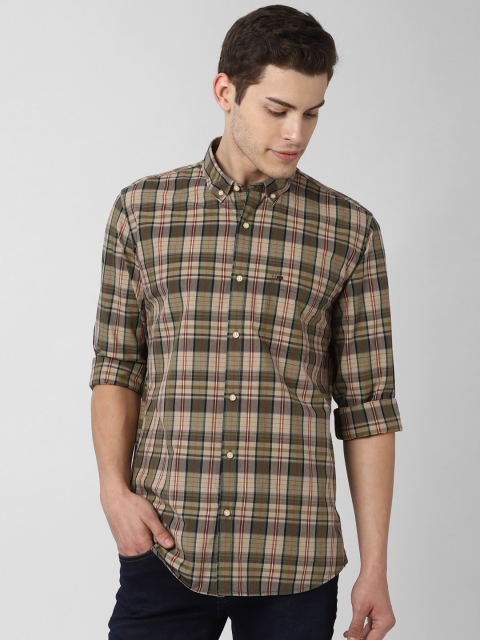

Peter England Casuals Men Olive Green Checked Cotton Casual Shirt