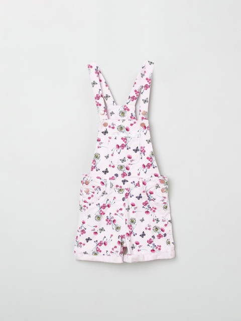 

max Girls Pink & Blue Printed Slim-Fit Dungarees