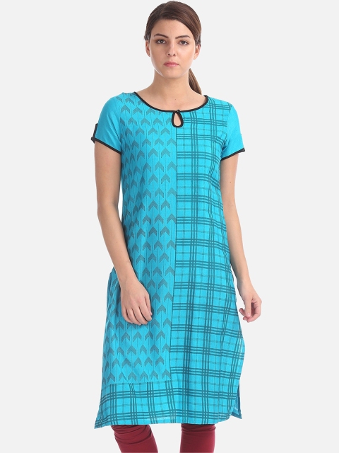 

Karigari Women Blue & Black Checked A-Line Kurta