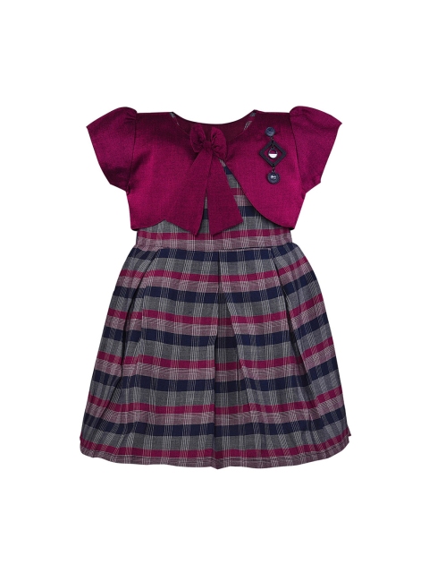 

Wish Karo Girls Navy Blue Checked Fit and Flare Dress with Shrug