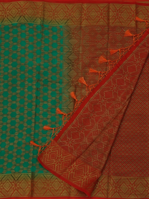 

Pothys Olive Green & Orange Jute Silk Woven Design Saree