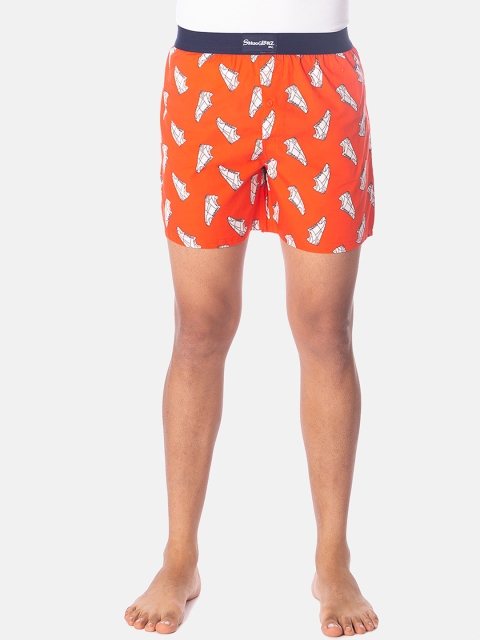 

Smugglerz Men Coral Red & White Printed Pure Cotton Boxers SNEAKERS-BXR-RED-S
