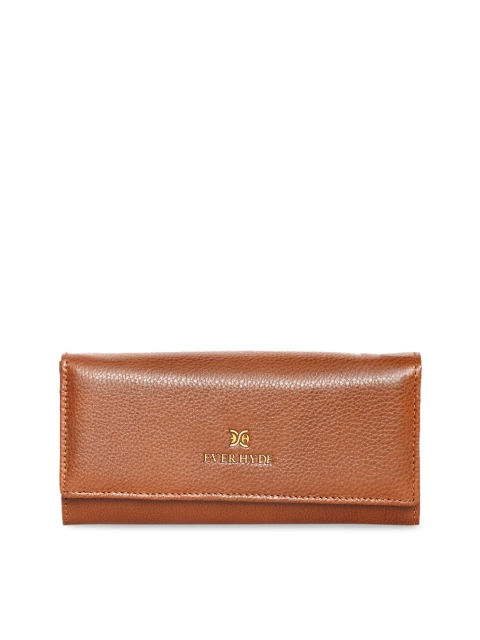 

EVER HYDE Tan Brown Solid Envelope Leather Clutch