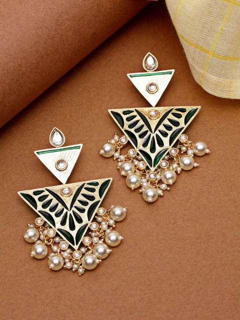 

Melani Borsa Gold-Plated & Green Triangular Drop Earrings