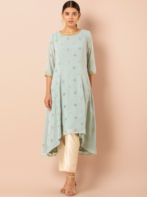 

INDYA Women Green & Gold-Toned Embellished A-Line Kurta