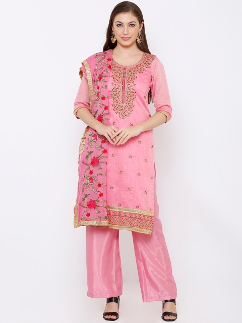 

SALWAR STUDIO Pink & Red Pure Silk Unstitched Dress Material