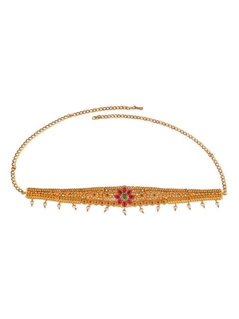 

Alankruthi Gold-Plated Pink & Green Stone-Studded Sustainable Kamarbandh