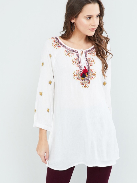 

MAX Women Off-White Embroidered Tunic