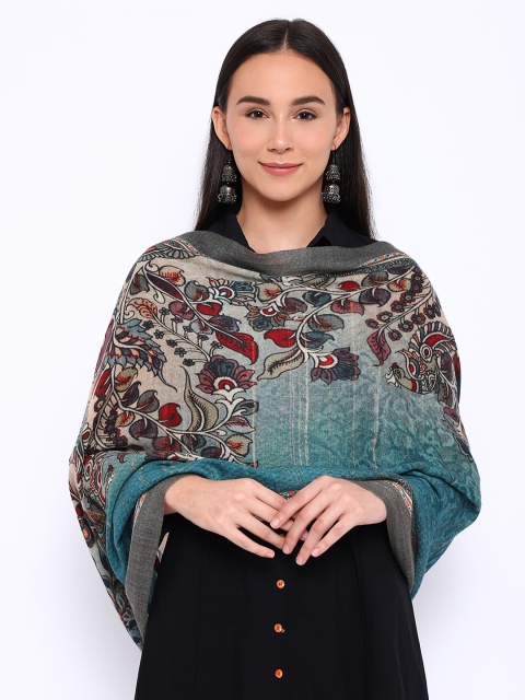 

Pashmoda Women Blue & Maroon Printed Pure Wool Stole
