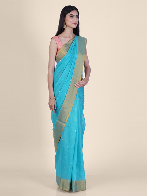 

Hastakala Blue & Gold-Toned Poly Georgette Woven Design Saree