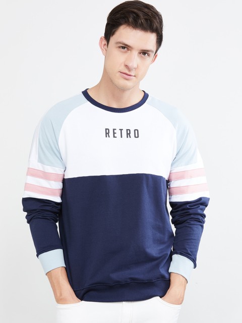 

max Men White & Navy Blue Colourblocked Sweatshirt