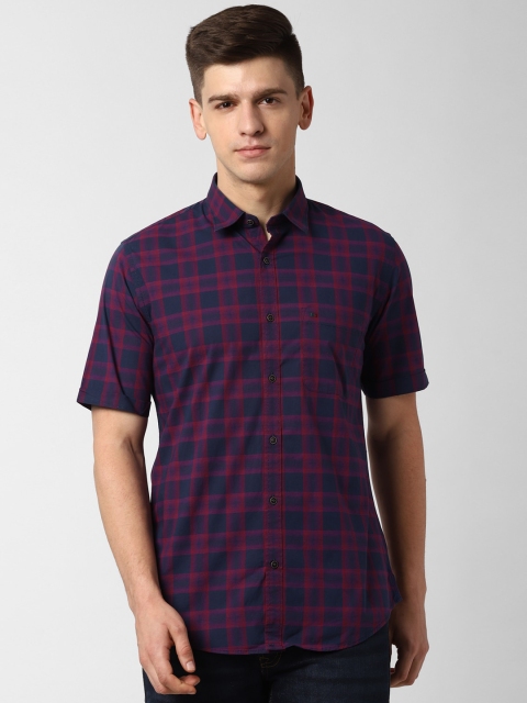 

Peter England Casuals Men Navy Blue & Red Slim Fit Checked Casual Shirt