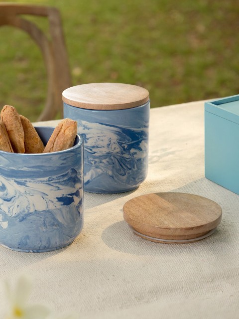

ellementry Blue & White Set Of 2 Ceramic Jars