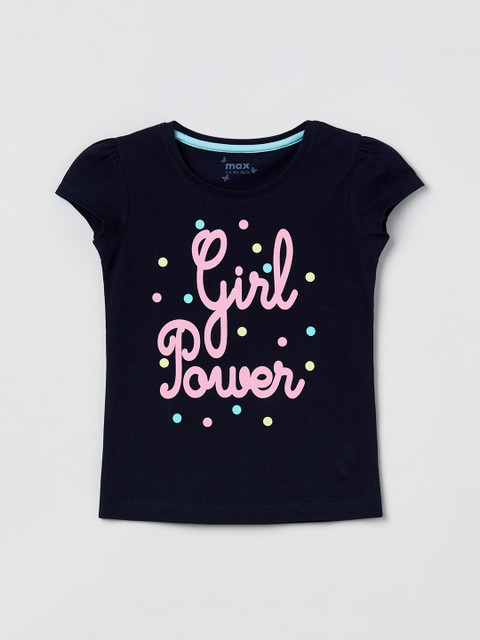 

max Girls Navy Blue Printed Knitted Top